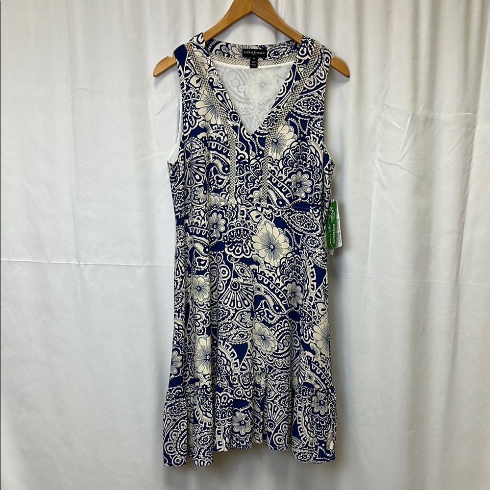 Tribal Blue and White Sleeveless Dress